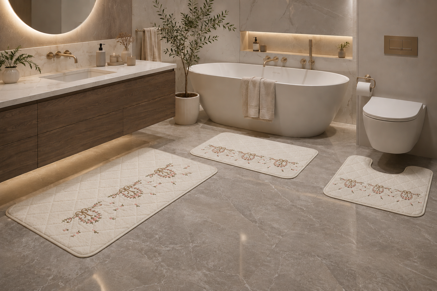 Sonbol Embroidered 3-Piece Bathmat Set – 100% Pure Cotton