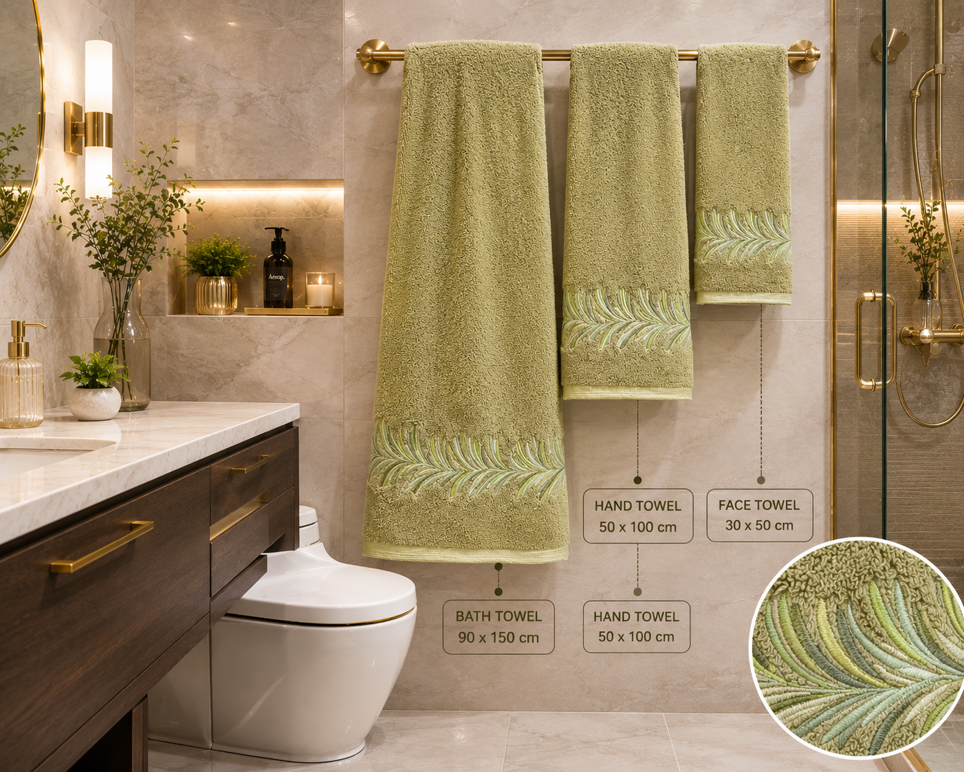 Leil Towel Set (5 Pieces) - Olive Green