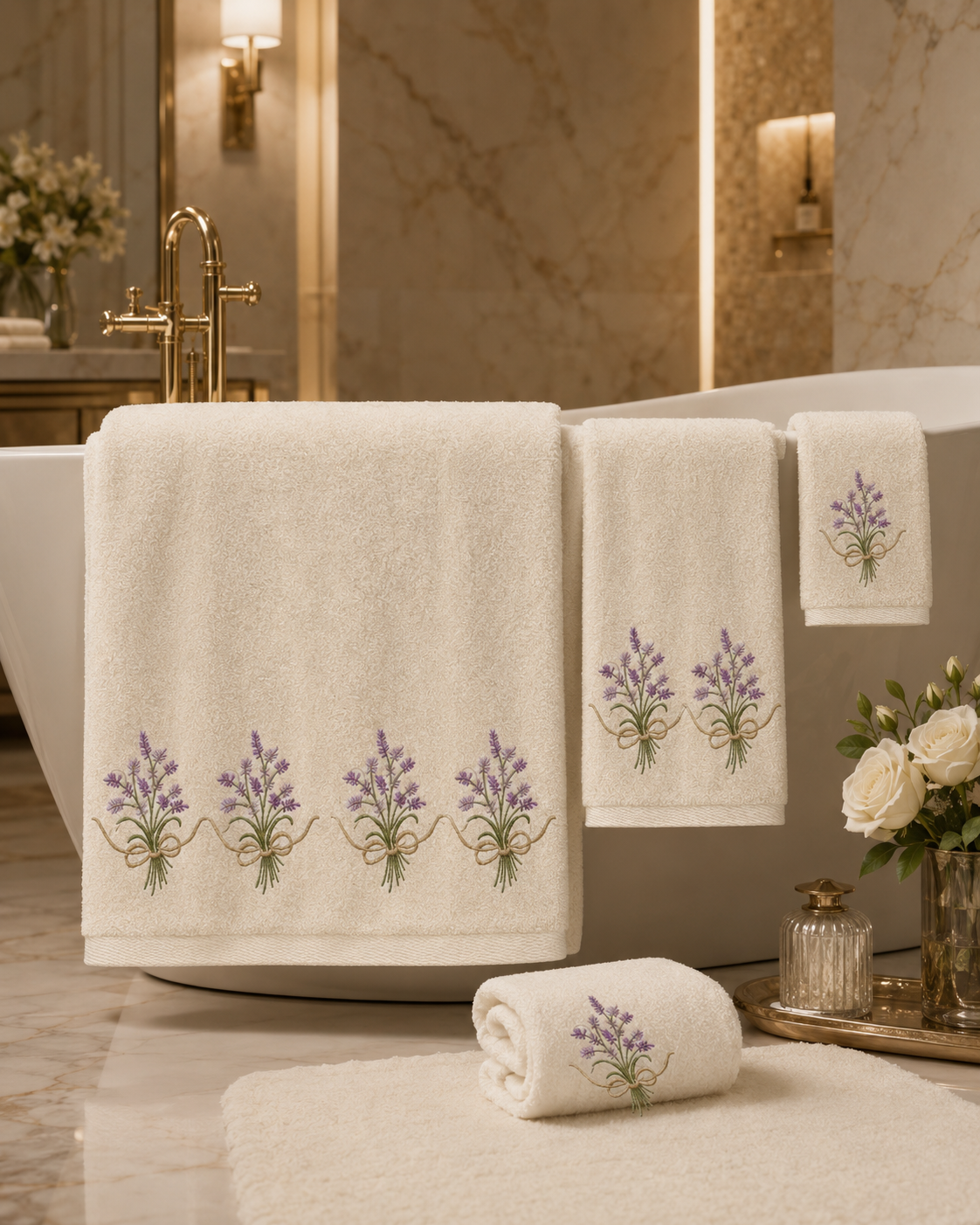 Lavender Bow Embroidered Towel set 5 pieces