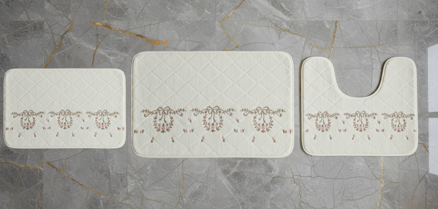 Sonbol Embroidered 3-Piece Bathmat Set – 100% Pure Cotton