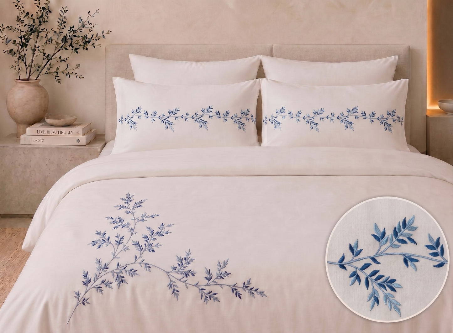 Kayla Duvet 6 pieces - Embroidery pure 100% Egyptian Cotton