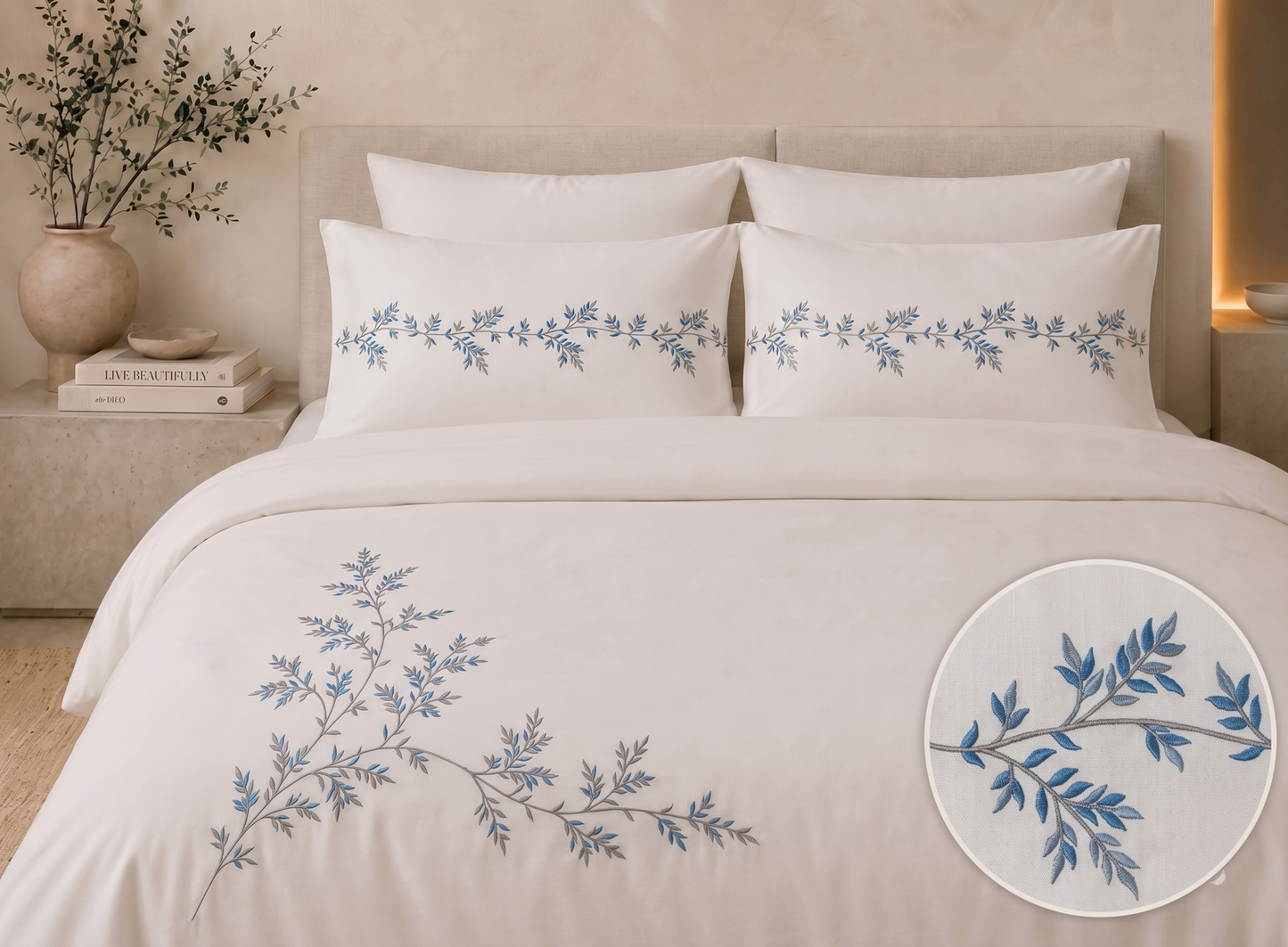 Kayla Duvet 6 pieces - Embroidery pure 100% Egyptian Cotton