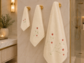 ASHRAK - Embroidered Floral Cotton Towel set – Ivory & Red