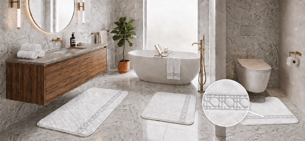 Emmy 3-Piece Bathmat Set – bath mat view, white | Hareer x Hareer
