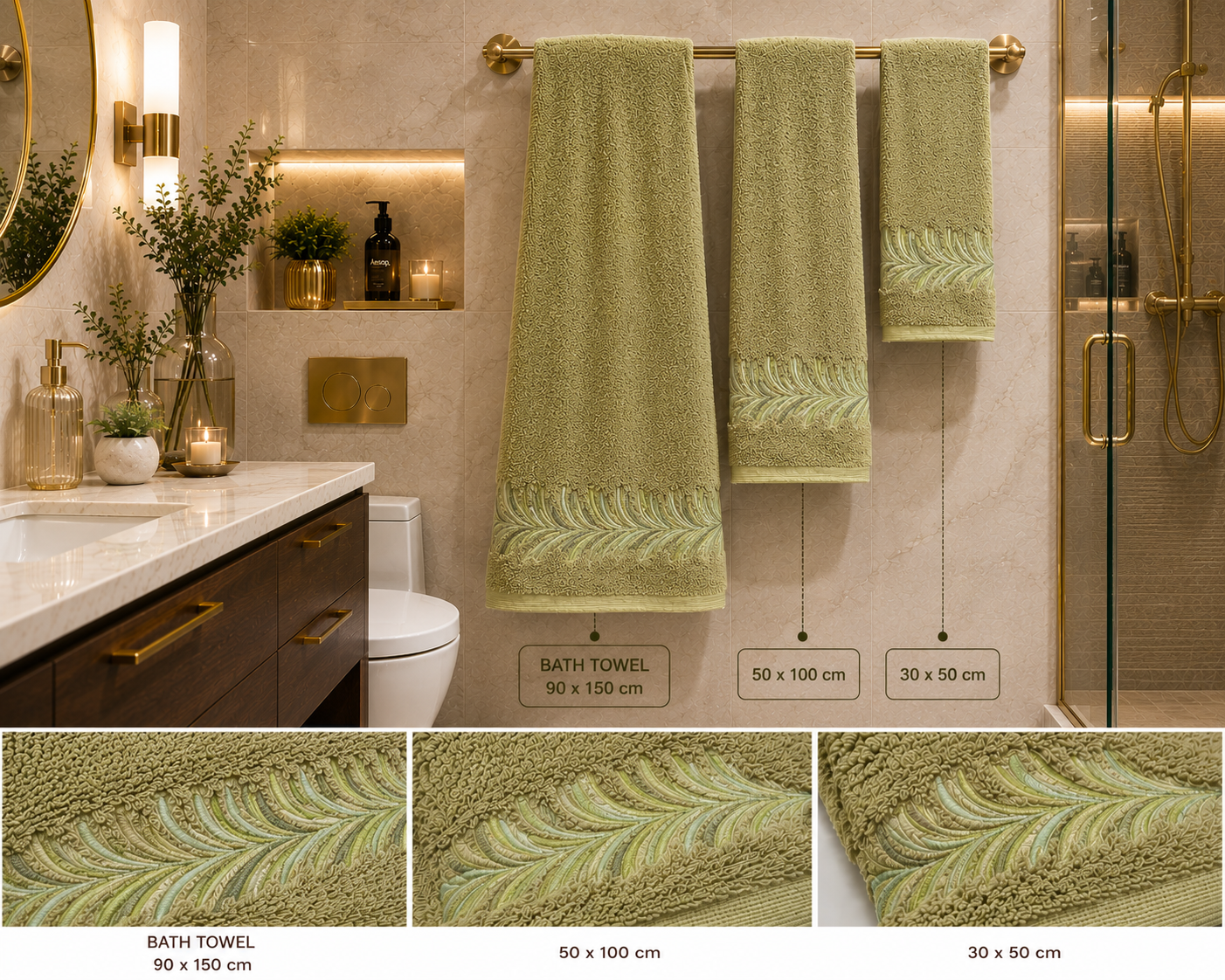 Leil Towel Set (5 Pieces) - Olive Green