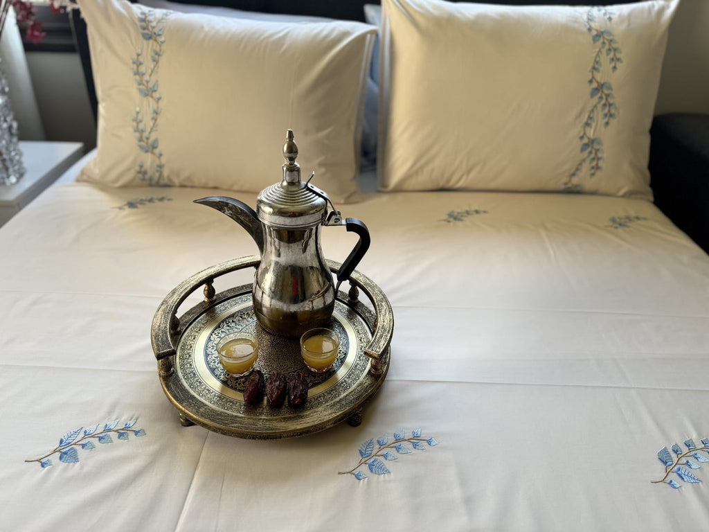 LABEEB Egyptian cotton duvet bedding with border embroidery, view 3 | Hareer x Hareer