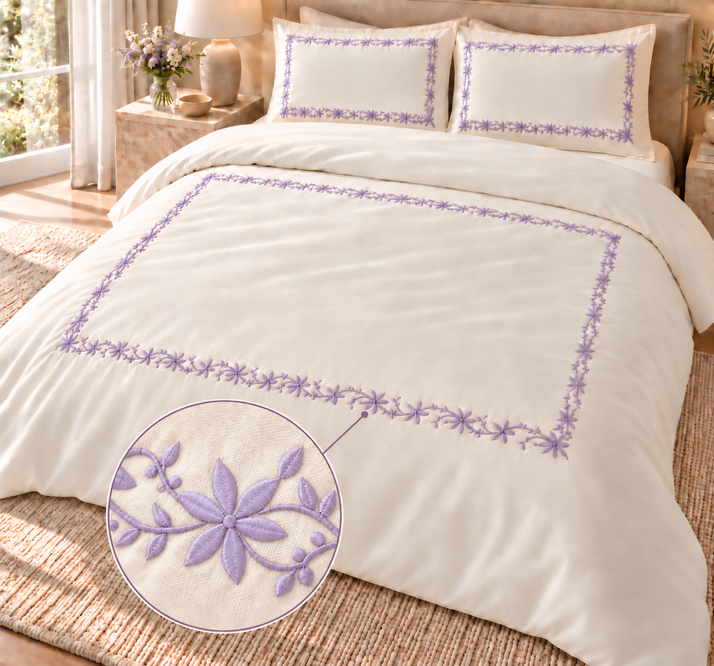 Kesmat luxury Egyptian cotton duvet embroidery detail by Hareer x Hareer