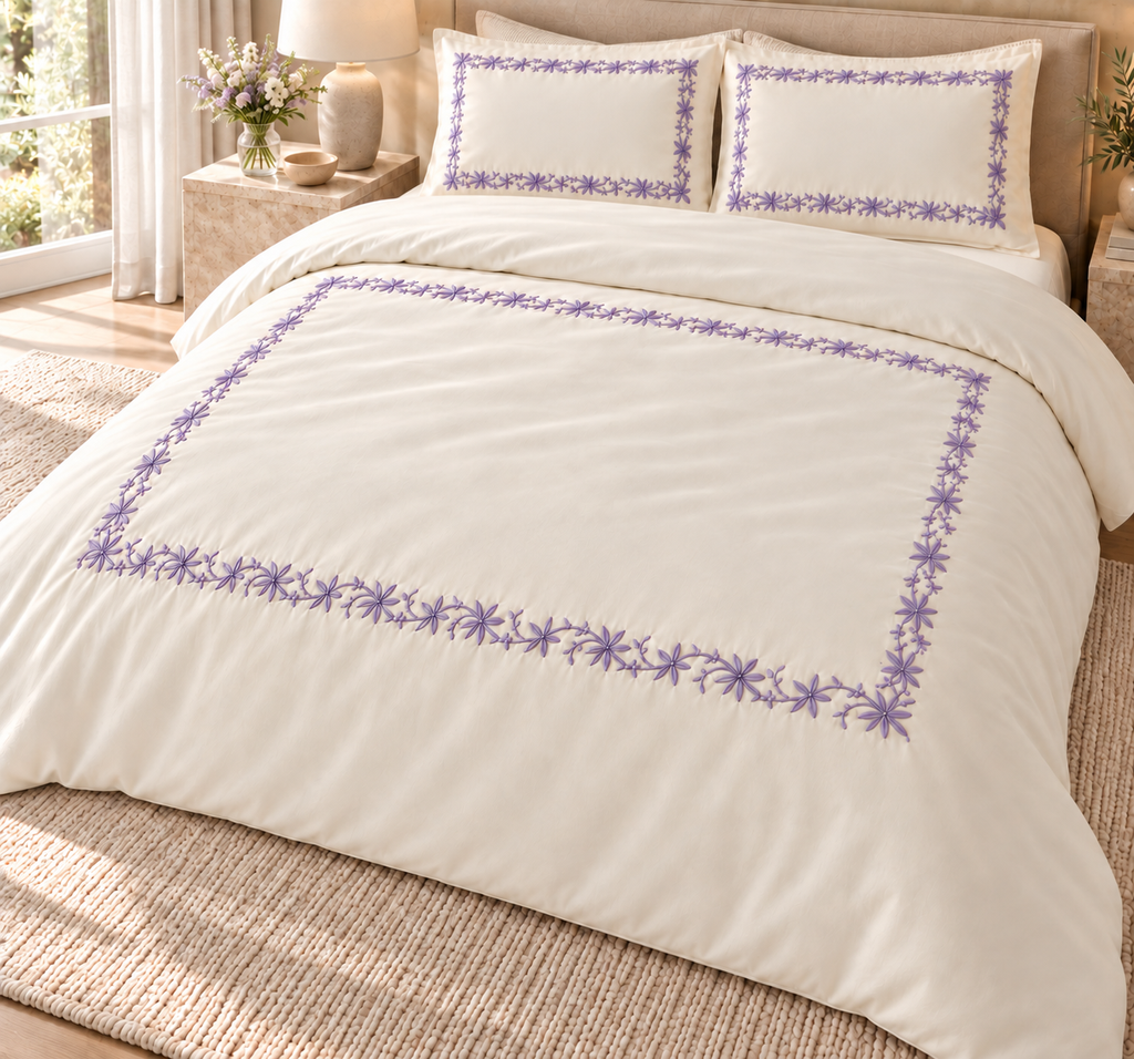 Kesmat luxury embroidered Egyptian cotton Percale duvet set by Hareer x Hareer
