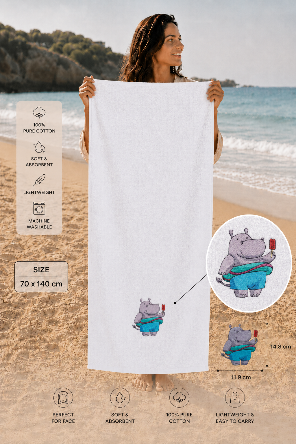 Hippo Splash Kids Face Towel