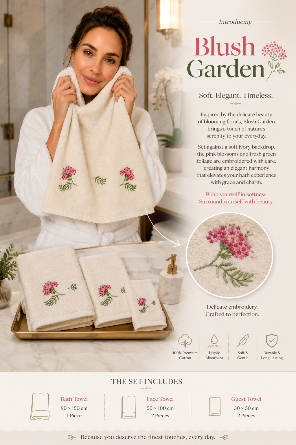 Sherry Blush Garden Towel Set 5 Pieces