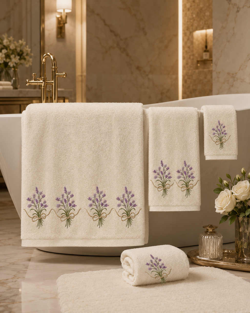 Lavender Bow Embroidered Towel set 5 pieces – product image 3 | Hareer x Hareer