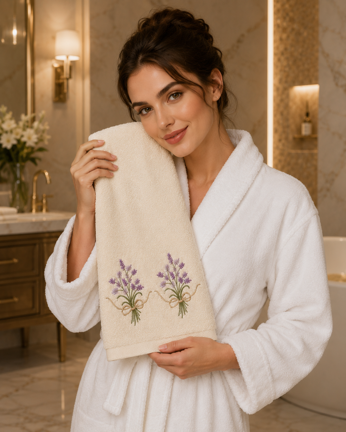 Lavender Bow Embroidered Towel set 5 pieces