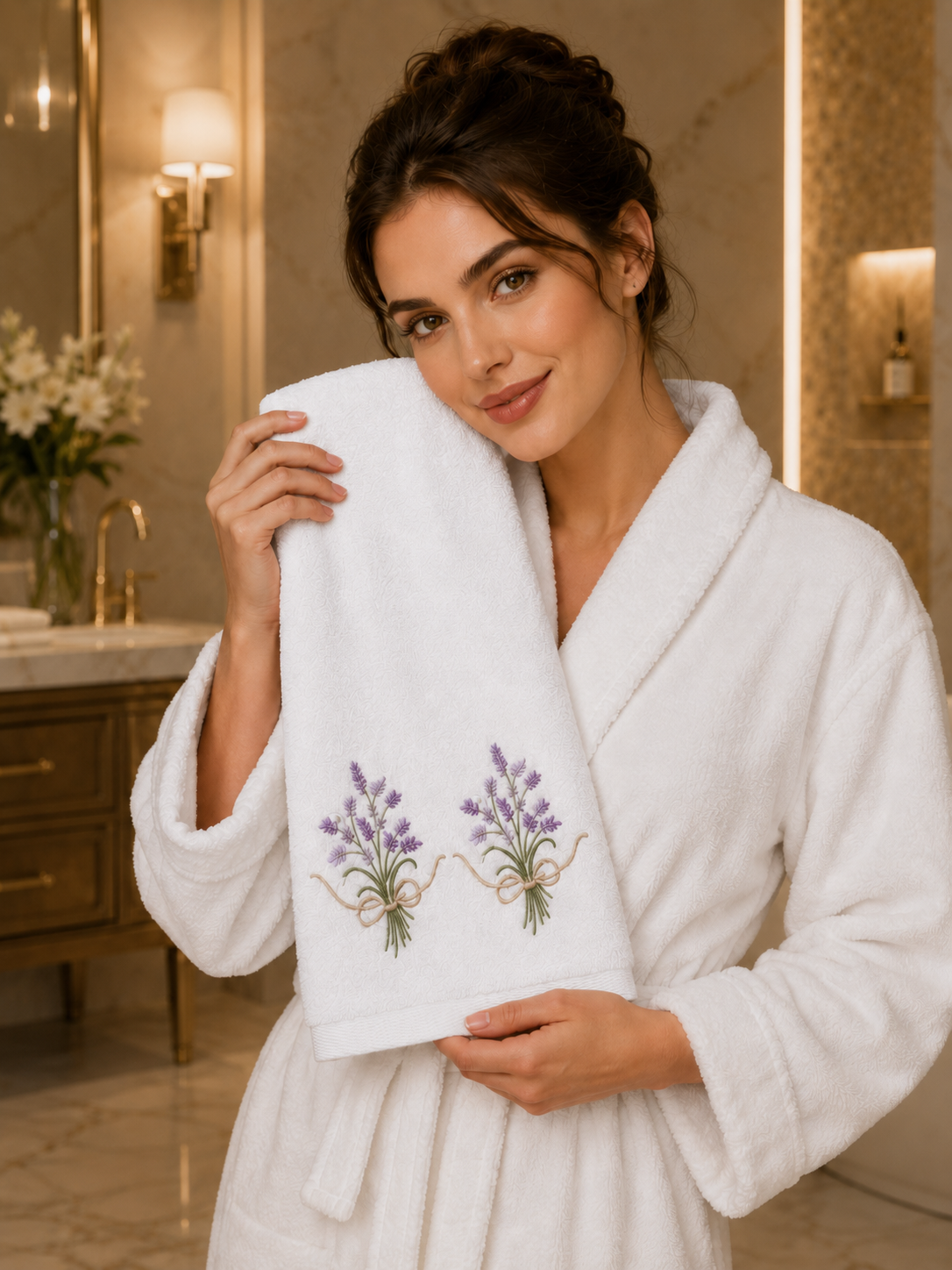 Lavender Bow Embroidered Towel set 5 pieces